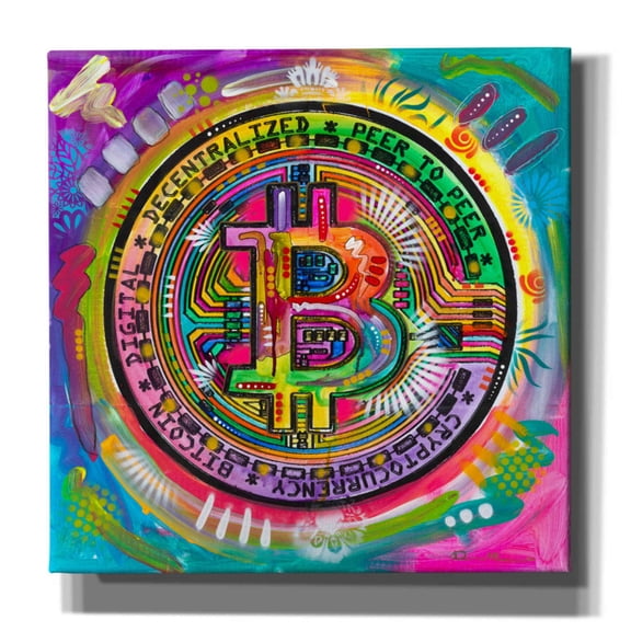 Epic Graffiti 'Bitcoin' by Dean Russo, Canvas Wall Art, 18"x18"