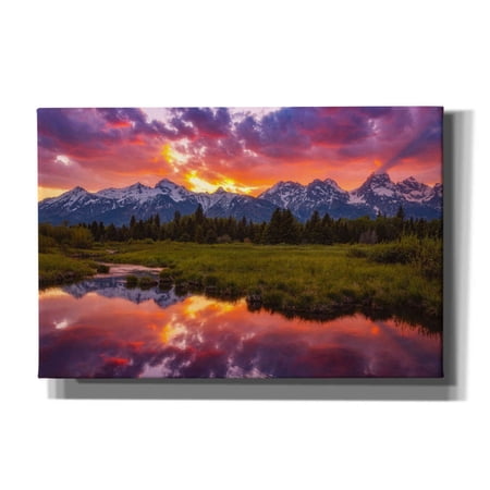 Epic Graffiti 'Black Ponds Sunset - Grand Teton National Park' by Darren White, Giclee Canvas Wall Art, 18"x12"