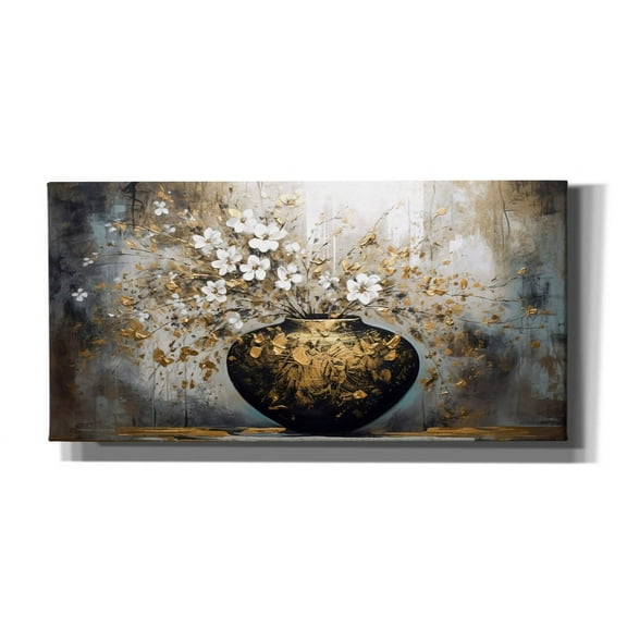Epic Graffiti 'Black and Gold Vase' by Epic Portfolio, Canvas Wall Art, 24"x12"