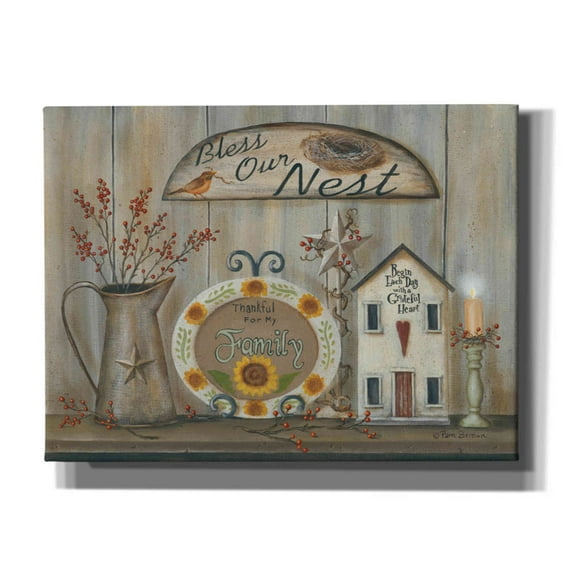 Epic Graffiti 'Bless Our Nest Country Shelf' by Pam Britton, Canvas Wall Art, 16"x12"
