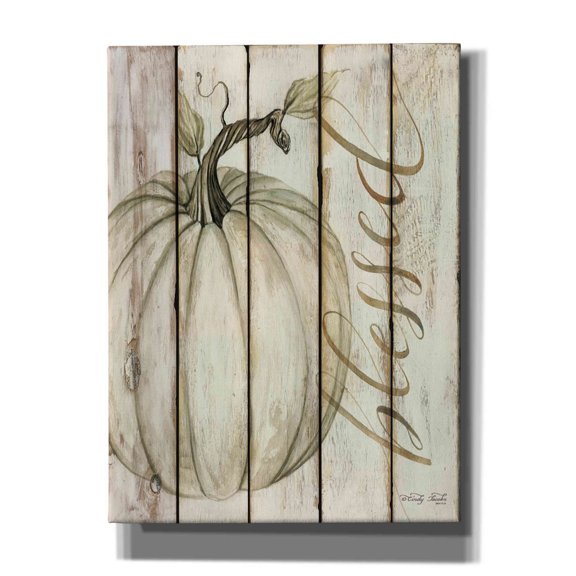 Epic Graffiti 'Blessed Pumpkin on Shiplap' by Cindy Jacobs, Canvas Wall Art, 40"x54"