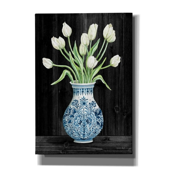 Epic Graffiti 'Blue and White Tulips Black II' by Cindy Jacobs, Canvas Wall Art, 18"x26"