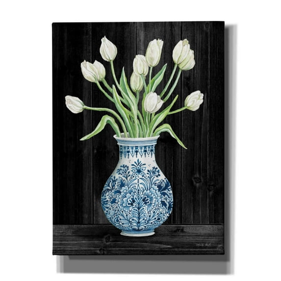 Epic Graffiti 'Blue and White Tulips Black II' by Cindy Jacobs, Canvas Wall Art, 40"x54"