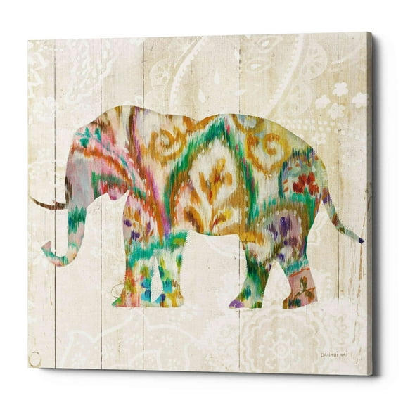 Epic Graffiti "Boho Paisley Elephant II v2" by Danhui Nai, Giclee Canvas Wall Art - 12" x 12"