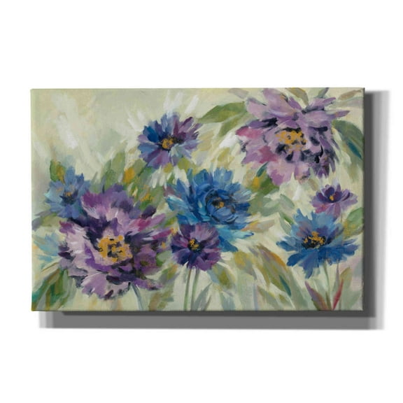 Epic Graffiti 'Bold Blue and Lavender Flowers' by Silvia Vassileva, Canvas Wall Art, 60"x40"