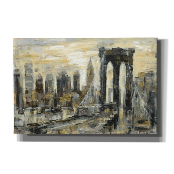 Epic Graffiti 'Brooklyn Bridge Gray and Gold' by Silvia Vassileva, Canvas Wall Art, 18"x12"