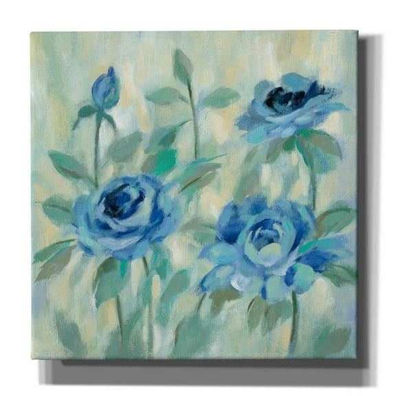 Epic Graffiti 'Brushy Blue Flowers II' by Silvia Vassileva, Canvas Wall Art, 12"x12"