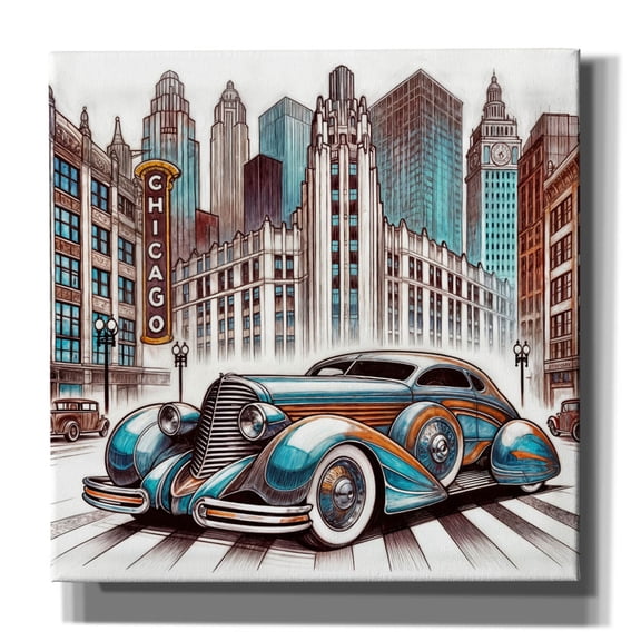 Epic Graffiti 'Chicago Art Deco Car' by Rey Klimt Canvas Wall Art, 12" x 12"