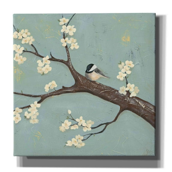 Epic Graffiti 'Chickadee and Dogwood II' by Jade Reynolds, Canvas Wall Art, 12"x12"