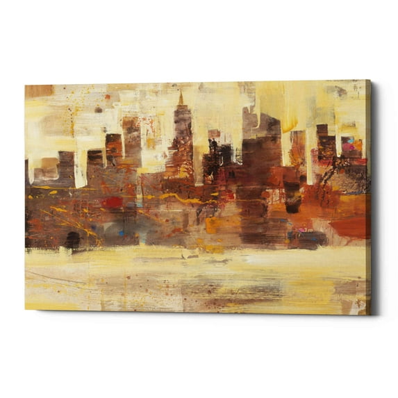 Epic Graffiti 'City Skyline at Dusk' by Albena Hristova, Canvas Wall Art, 34"x26"