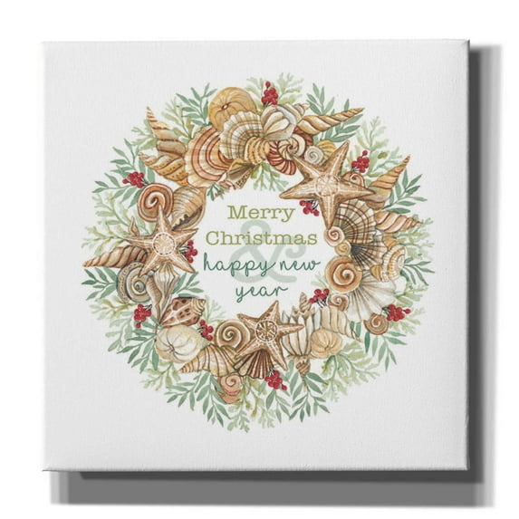 Epic Graffiti 'Coastal Wreath Merry Christmas' by Cindy Jacobs, Canvas Wall Art, 12"x12"
