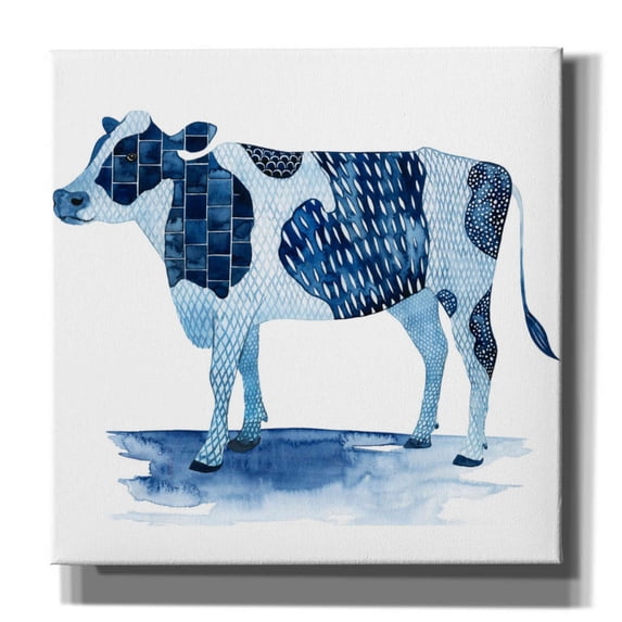Epic Graffiti 'Cobalt Farm Animals I' by Grace Popp, Canvas Wall Glass, 12"x12"
