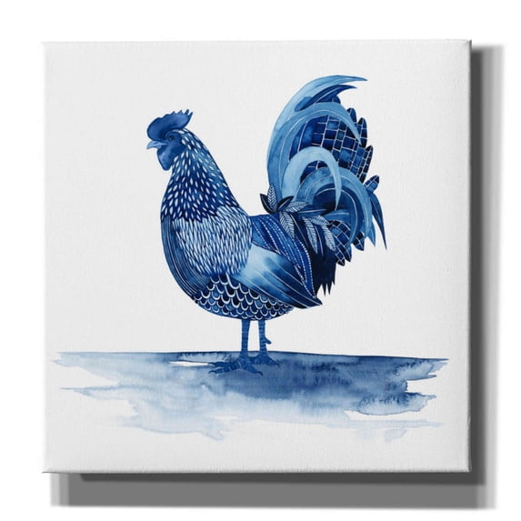 Epic Graffiti 'Cobalt Farm Animals IV' by Grace Popp, Canvas Wall Glass, 37"x37"