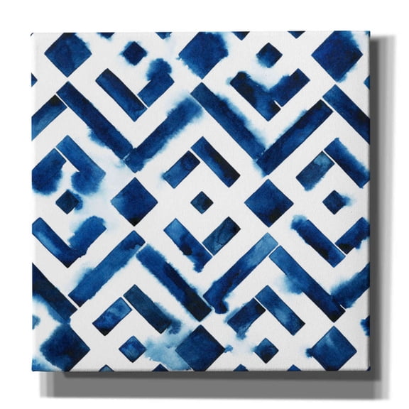 Epic Graffiti 'Cobalt Watercolor Tiles II' by Grace Popp, Canvas Wall Glass, 18"x18"