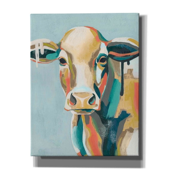 Epic Graffiti 'Colorful Cows I' by Grace Popp, Canvas Wall Glass, 26"x34"