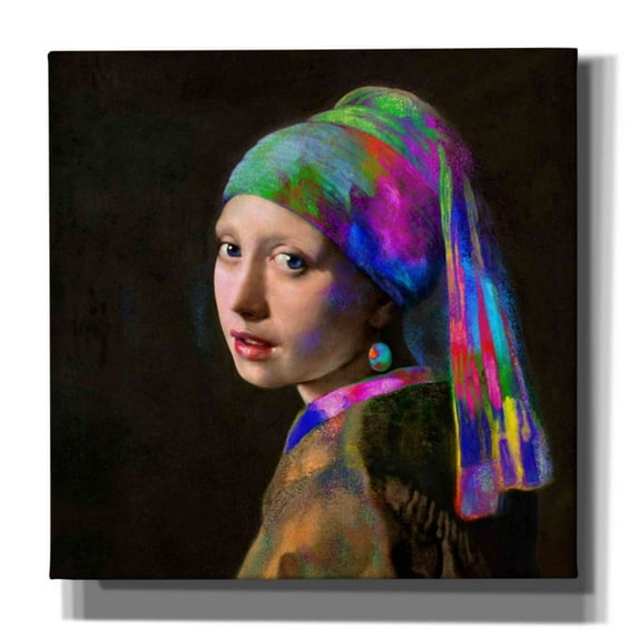 Epic Graffiti 'Colorful Girl with a Pearl Earring' by Epic Portfolio, Giclee Canvas Wall Art, 37"x37"