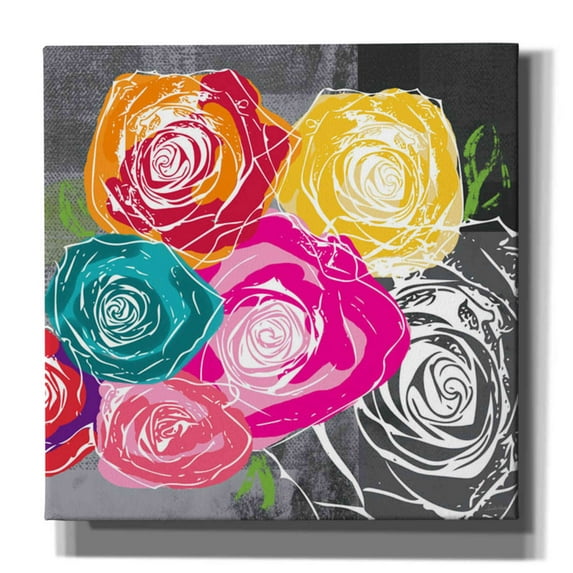 Epic Graffiti 'Colorful Roses II' by Linda Woods, Canvas Wall Art, 12"x12"