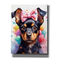 Epic Graffiti 'Cute Dog With Pink Watercolor Bow' by Momart Canvas Wall Art, 12" x 16"