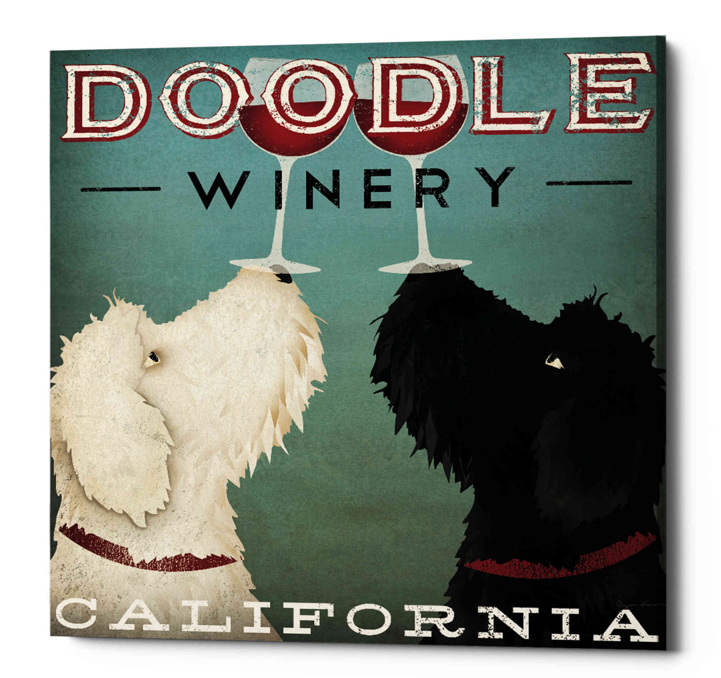Doodle Winery California Dogs Canvas Wall Art 12" x 12"