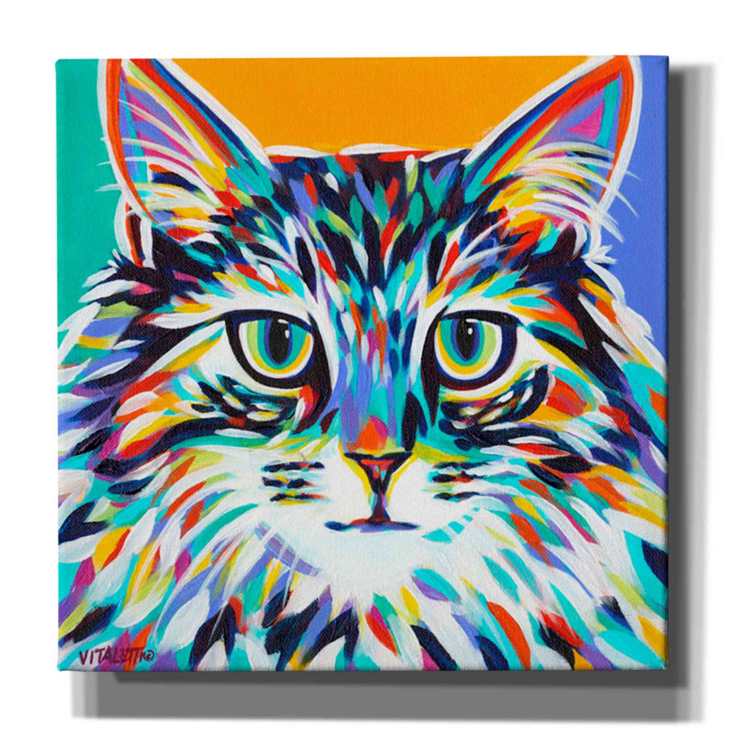 Colorful Multicolor Canvas Wall Art of Cat, 26" x 26"