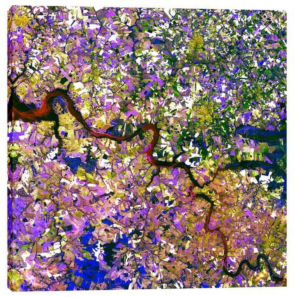 Tessera Mosaic Framed Abstract Canvas Art in Green, Purple, and Blue