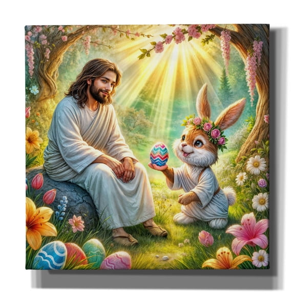 Epic Graffiti 'Easter Bunny And Jesus.jpg' by Rey Klimt Canvas Wall Art, 26" x 26"