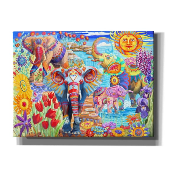 Epic Graffiti 'Elephants in the Garden' by Laura Audi, Canvas Wall Art, 16"x12"