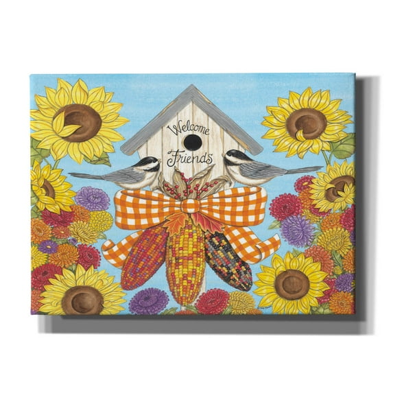 Epic Graffiti 'Fall Birdhouse with Chickadees' by Deb Strain, Giclee Canvas Wall Art, 54"x40"