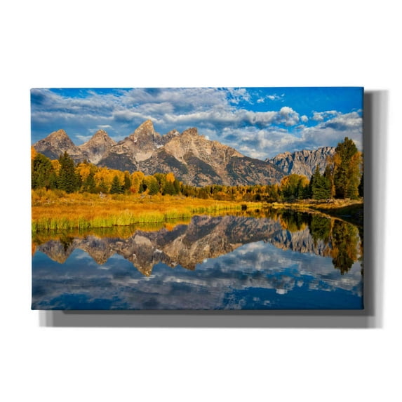Epic Graffiti 'Fall Reflection in the Tetons - Grand Teton National Park' by Darren White, Giclee Canvas Wall Art, 60"x40"
