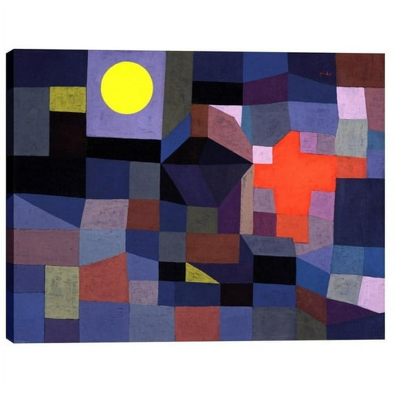 Epic Graffiti "Fire at Full Moon" by Paul Klee Giclee Canvas Wall Art - Blue