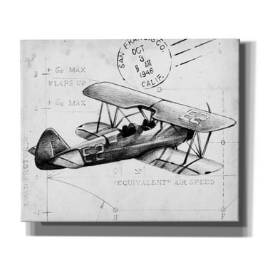 Epic Graffiti 'Flight Schematic I' by Ethan Harper, Giclee Canvas Wall Art, 24"x20"
