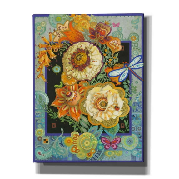 Epic Graffiti 'Floral Fiesta' by David Galchutt, Canvas Wall Art, 12"x16"