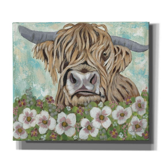 Epic Graffiti 'Floral Highland Cow' by Ashley Justice, Giclee Canvas Wall Art, 30"x26"