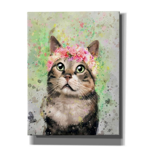 Epic Graffiti 'Flower Crown Tabby Cat 4' by Furbaby Affiliates, Canvas Wall Art, 12"x16"