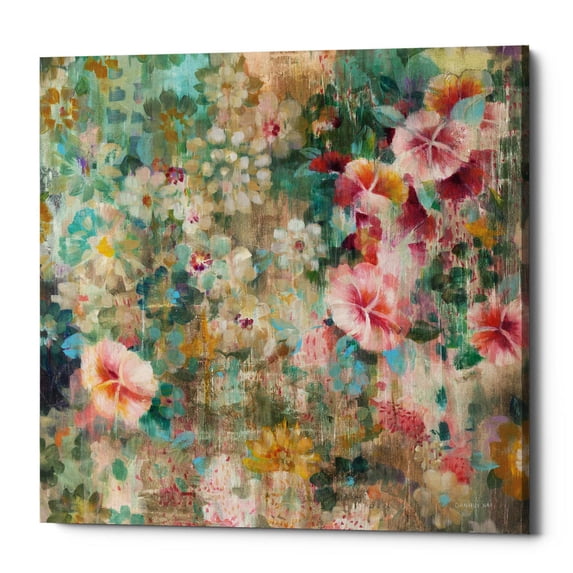 Epic Graffiti "Flower Shower" by Danhui Nai, Giclee Canvas Wall Art - 37" x 37"
