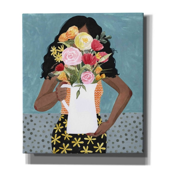 Epic Graffiti 'Flower Vase Girl I' by Grace Popp, Canvas Wall Glass, 26"x30"