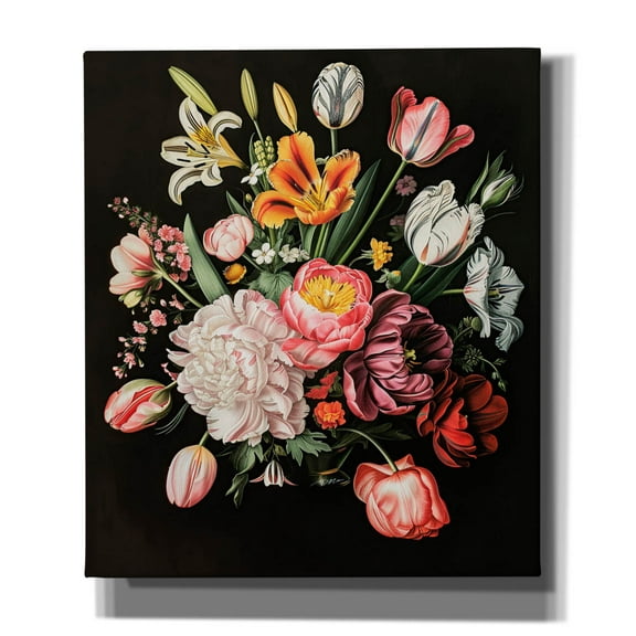 Epic Graffiti 'Flowers In Black Background 4' by Momart Canvas Wall Art, 26" x 30"