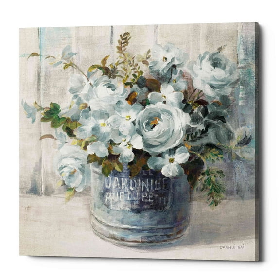 Epic Graffiti  "Garden Blooms I Blue Crop" by Danhui Nai, Giclee Canvas Wall Art - 12" x 12"