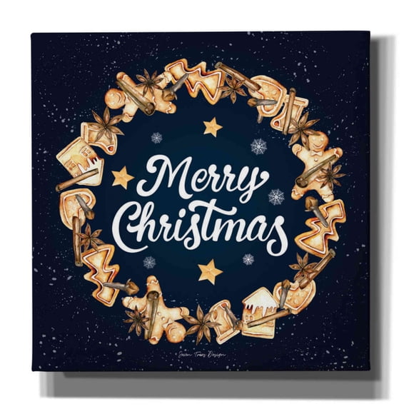 Epic Graffiti 'Gingerbread Merry Christmas Wreath' by Seven Trees Design, Canvas Wall Art, 12"x12"