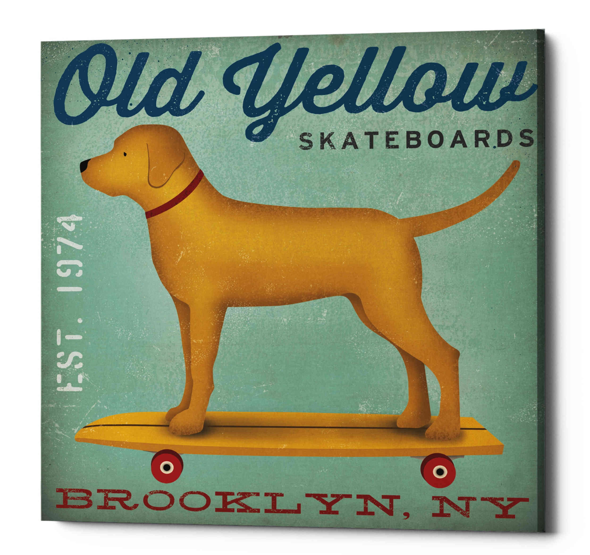 Golden Dog on Skateboard Canvas Print, 12" x 12"