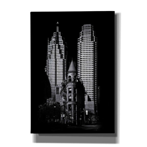 Epic Graffiti 'Gooderham Flatiron Building And Toronto Downtown No 2' by Brian Carson, Giclee Canvas Wall Art, 18"x26"