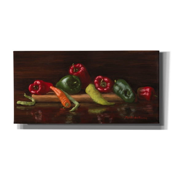 Epic Graffiti 'Green And Red Peppers' by Christopher Pierce, Canvas Wall Art, 24"x12"