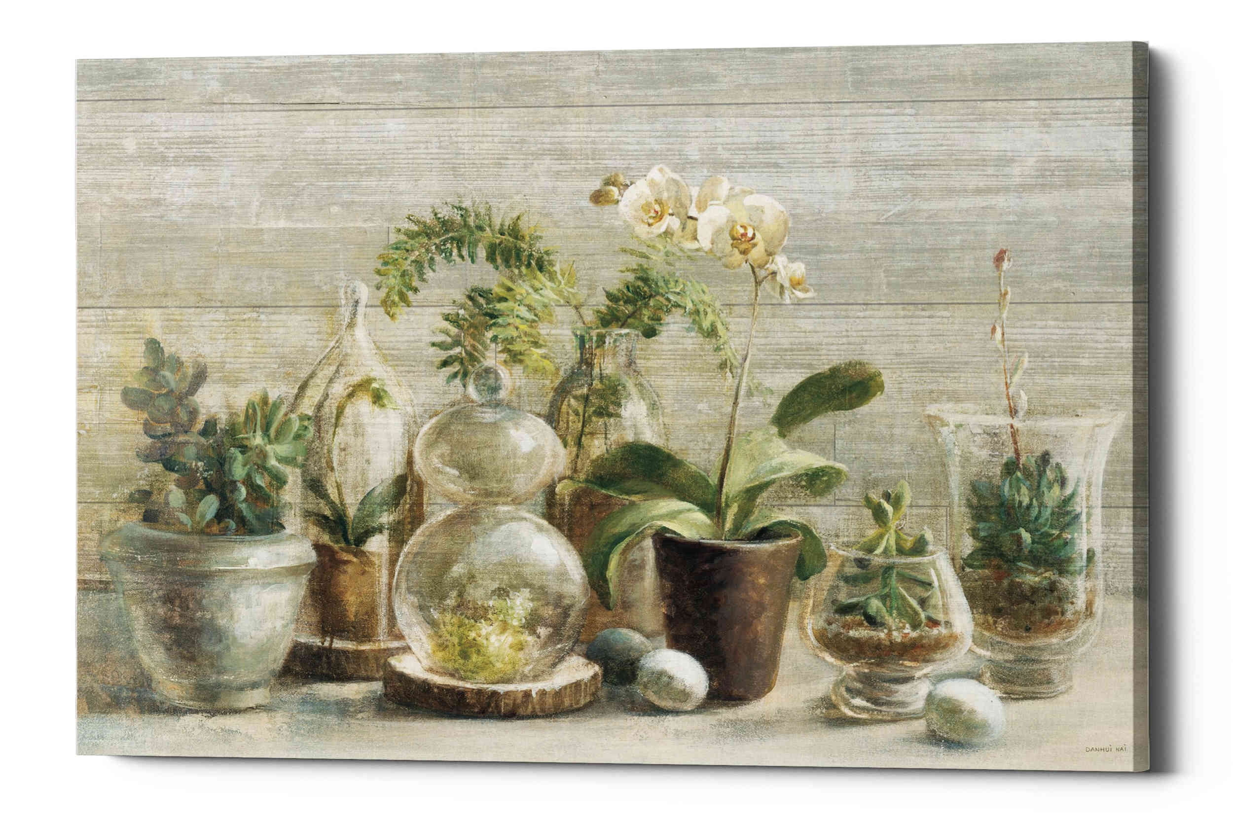 Greenhouse Orchids Beige and Green Canvas Wall Art
