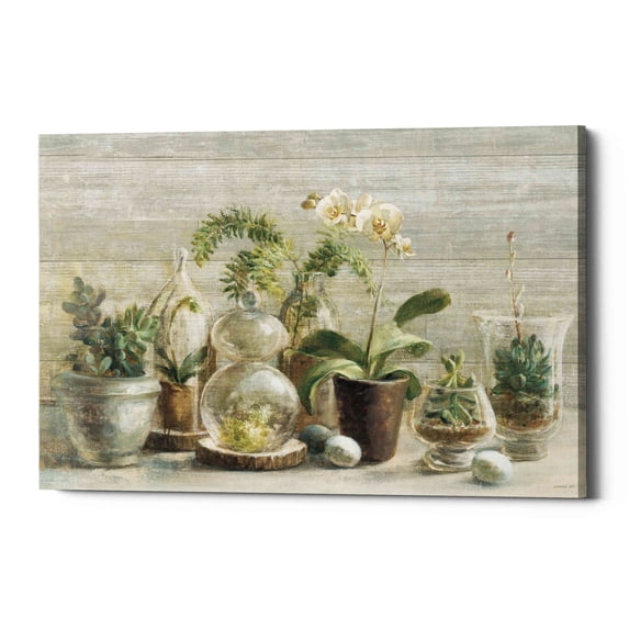 Epic Graffiti 'Greenhouse Orchids on Wood' by Danhui Nai, Canvas Wall Art, 54"x40"