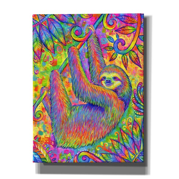 Epic Graffiti 'Hanging Around Psychedelic Sloth' by Rebecca Wang Art, Acrylic Glass Wall Art, 12"x16"