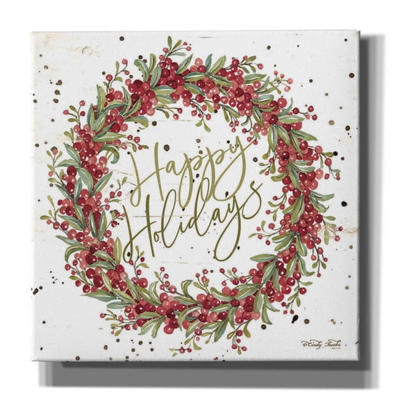Epic Graffiti 'Happy Holidays Berry Wreath' by Cindy Jacobs, Canvas Wall Art, 12"x12"