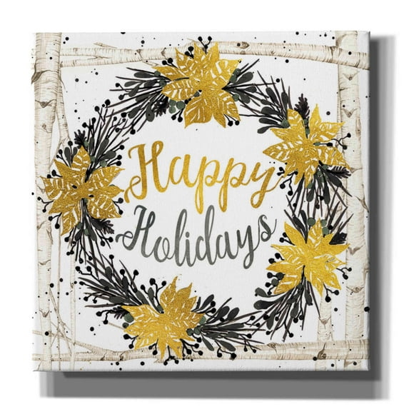Epic Graffiti 'Happy Holidays Birch Wreath' by Cindy Jacobs, Canvas Wall Art, 26"x26"