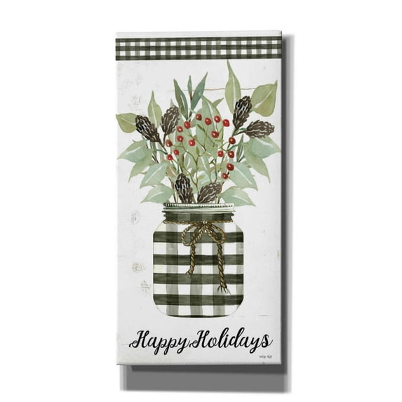 Epic Graffiti 'Happy Holidays Gingham Jar' by Cindy Jacobs, Canvas Wall Art, 30"x60"