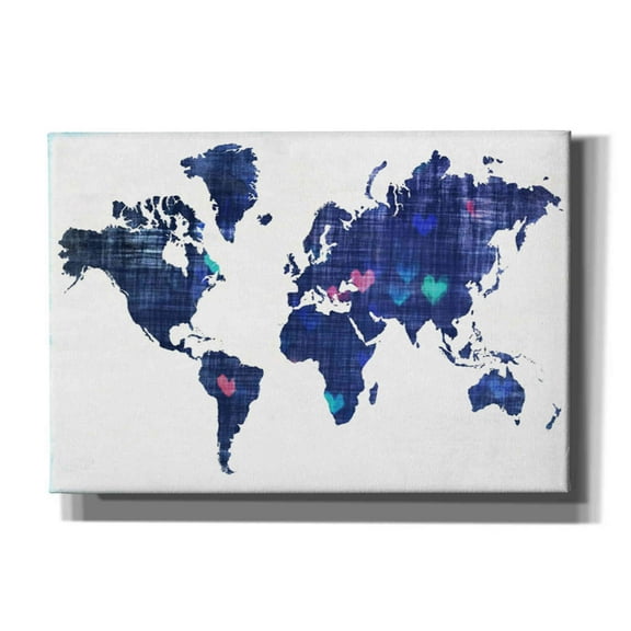 Epic Graffiti 'Hearts World Map 3' by Irena Orlov, Canvas Wall Art, 26"x18"