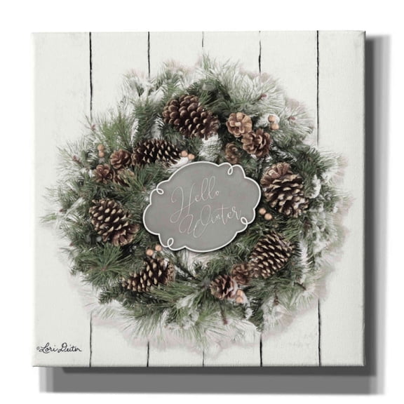 Epic Graffiti 'Hello Winter Wreath' by Lori Deiter, Canvas Wall Art, 18"x18"